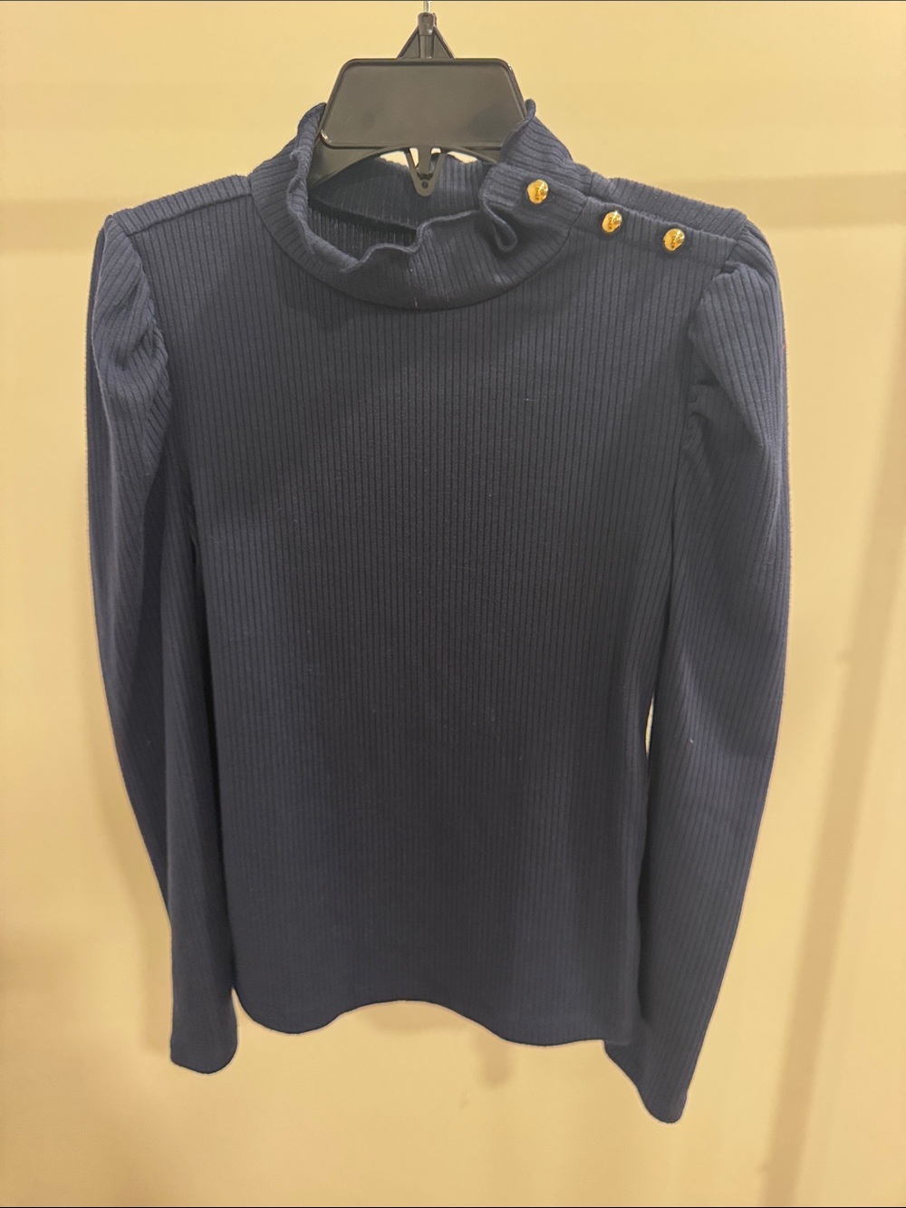 Janie and Jack Navy Ribbed Long-Sleeve Mock Neck Top with Gold Buttons